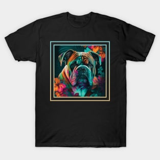 Bodacious Bulldog Vibrant Tropical Digital Oil Painting Pet Portrait T-Shirt